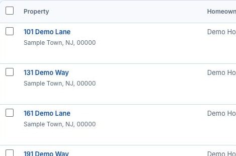 The list view with synthetic property records for audience review